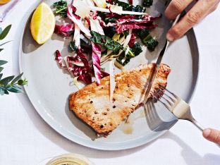 balsamic tuna with Italian slaw on plate