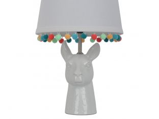 Llama Figural Table Lamp with Pom Pom Trim Shade