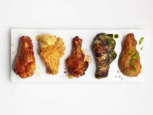 Super Bowl Wings Five Ways: Beer-Battered Thai, Gilled Chimichurri, Smoky Maple, Crunchy Cheddar, Honey-Harissa