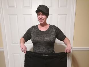 Debby Michael holding pants