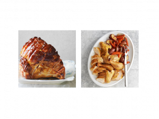 Marmalade-glazed ham and lemony roast chicken