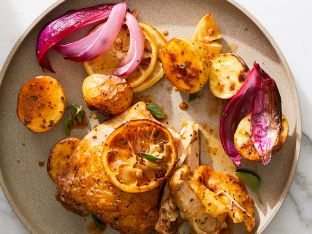 chicken with lemon and potatoes dish