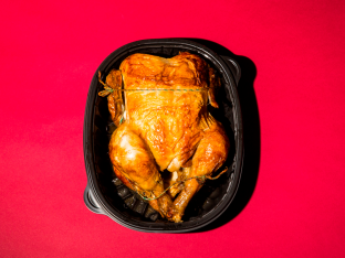 rotisserie chicken in carton