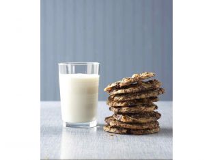 chocolate chip cookies with glass of milk