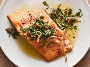 arctic char topped with chermoula sauce