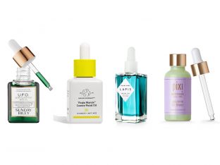 Face oils from Sunday Riley, Drunk Elephant, Herbivore Botanicals, and Pixi