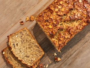 banana-coconut quick bread on table