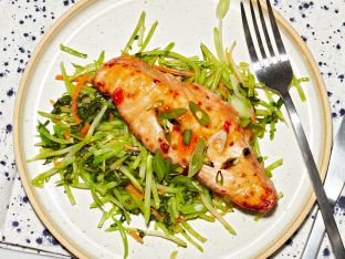 thai-glazed salmon on plate