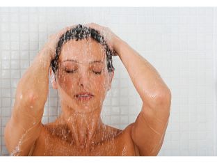 woman showering