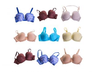 colorful bras on white background