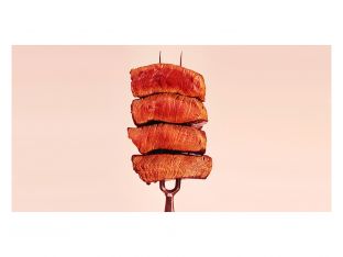 different temperature steaks stacked on fork