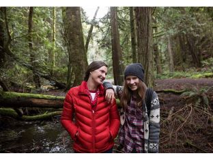 mother and daughter hiking in woods