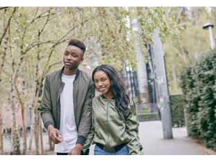 teen couple walking together