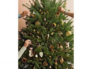 people trimming the christmas tree