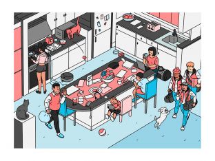 family in kitchen