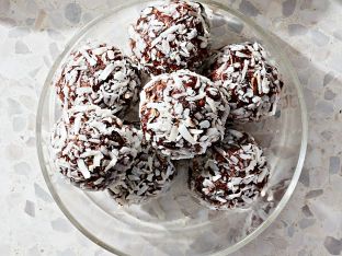 coconut energy balls with cocoa and almonds
