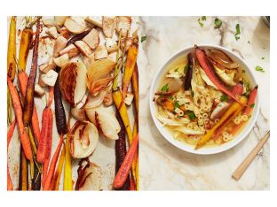roasted vegetable chicken soup split