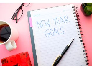 new year goals with coffee and glasses