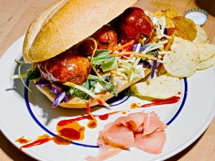 pork meatball sub with hoisin sauce