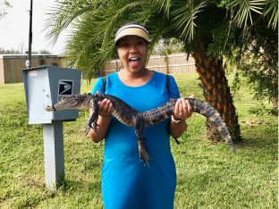 woman holding a baby alligator at Black Hammock Adventures Airboat Ride in Florida