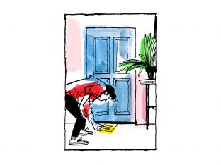 illustration of woman sliding letter under her child's bedroom door