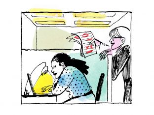 illustration of a woman ignoring her coworker in the office