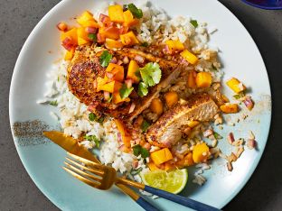 jerk chicken coconut rice mango salsa