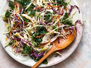 apple-chicken slaw and spoon