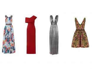prom dresses for rent in floral, asymmetrical, red carpet, and animal print designs from Rent the Runway