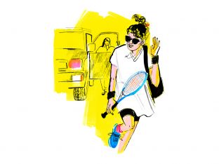 illustration of female tennis player holding racket