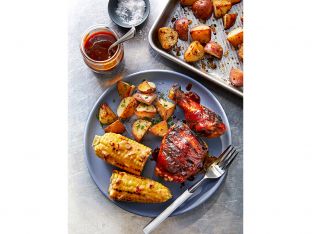 BBQ Chicken, Roasted Potatoes and Grilled Corn with Chipotle Butter