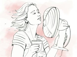 Menopause woman with fan illustration