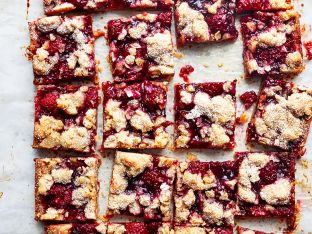 Raspberry Crumb Bars sliced in squares