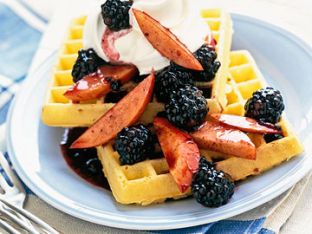 Belgian Waffles with Nectarines, Berries and Cream