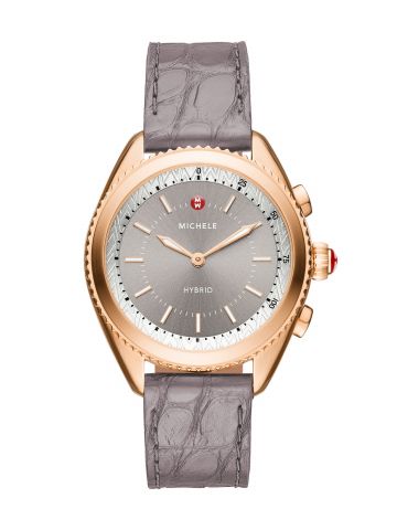 Rose Gold-Plated Grey Dial Grey Alligator And Blush Silicone Hybrid Smartwatch