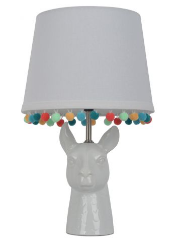 Llama Figural Table Lamp with Pom Pom Trim Shade