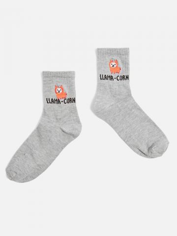 Llama-Corn Embroidered Tube Socks