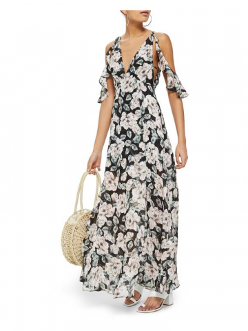 Topshop black floral prom gown