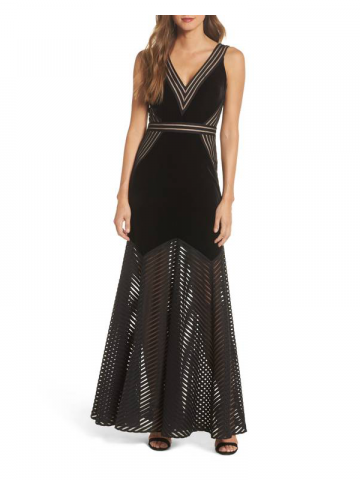 Xscape black illusion prom gown
