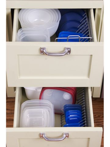 tupperware bowls in kitchen drawers