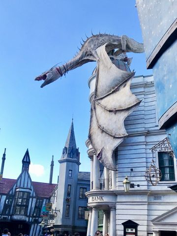 Harry Potter dragon on top of Gringotts at Universal Orlando
