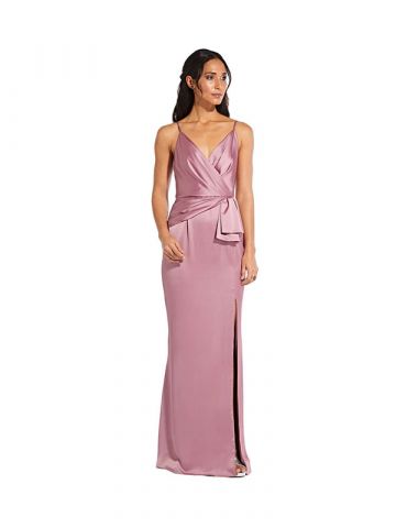 Adrianna Papell Satin Mermaid Gown with Draped Bow Detail