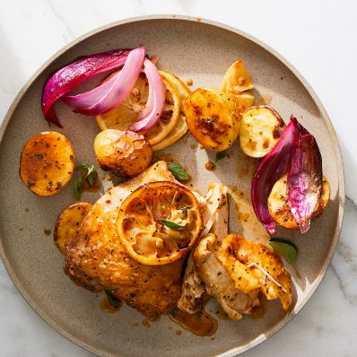 chicken with lemon and potatoes dish