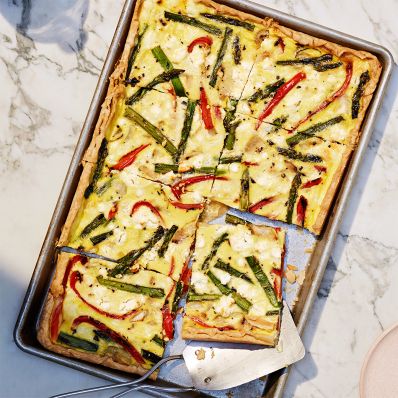 grilled vegetable quiche in pan