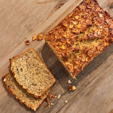 banana-coconut quick bread on table