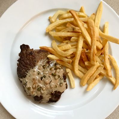 steak frites on plate