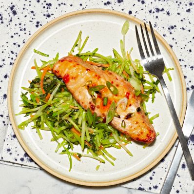 thai-glazed salmon on plate