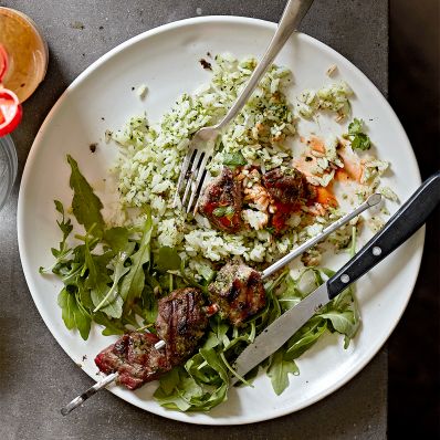 lamb kebabs and basmati rice