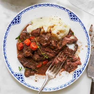 wine-braised beef and mashed potatoes