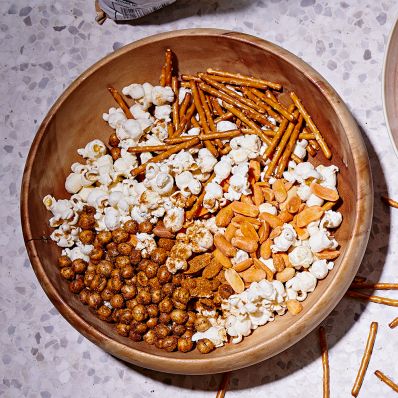 spicy popcorn mix in bowl